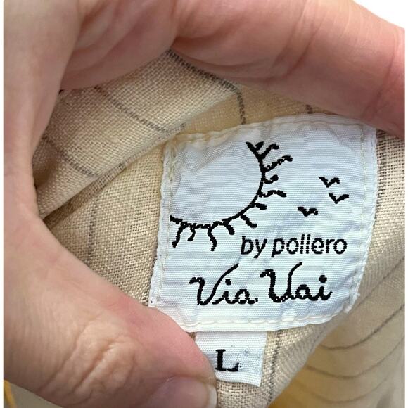 Via Vai By Pollero Women Linen Button Down Blouse Large Striped Lagenlook Casual - Picture 5 of 8